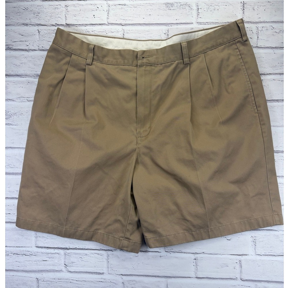 LL Bean Natural Fit Double L Pleated Khaki Chino Shorts Mens 38 Cotton 215651